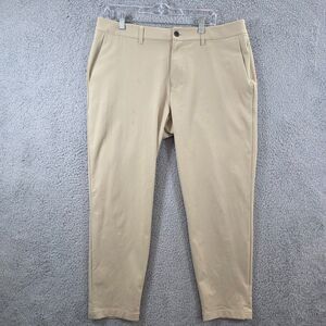 Lululemon ABC Slim-Fit Trouser Pants Flat Front Warpstreme Beige M5AQYS Size 36